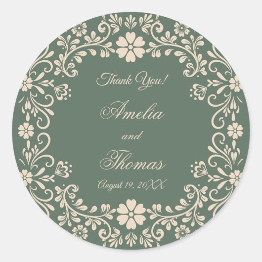 Rustieke groene bloemen bruiloft Dank u Ronde Sticker (Voorkant)