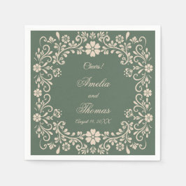 Rustieke groene bloemen bruiloft servet
