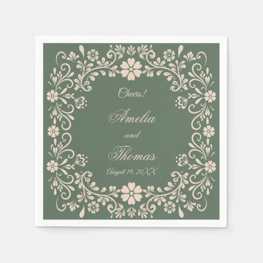 Rustieke groene bloemen bruiloft servet (Voorkant)