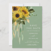 Rustieke Groene Bloemen Zonnebloemen Save The Date (Voorkant)
