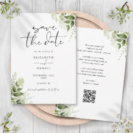 Rustieke groene bloemencode met QR-code voor de br Save The Date