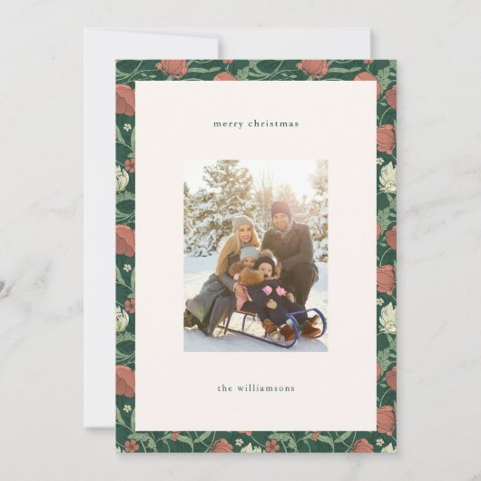  rustieke groene bloemenkerst familiefoto feestdagenkaart (Voorkant)
