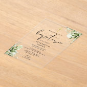 Rustieke groene bloemige elegante moderne doop acryl uitnodigingen (Laagn)