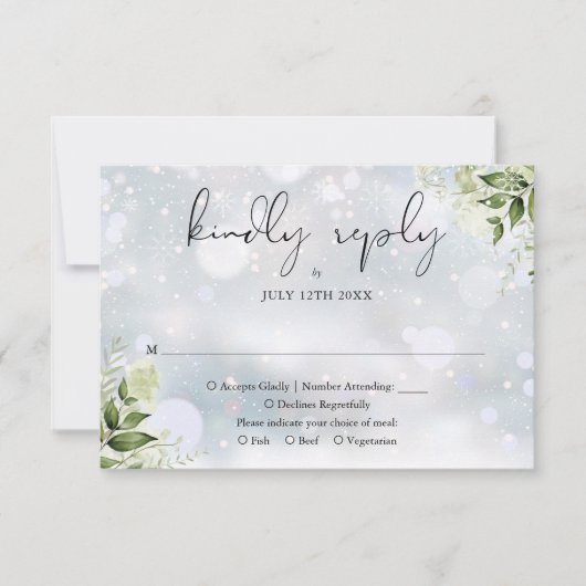 Rustieke groene bloemige winterhuwelijk RSVP kaartje (Voorkant)