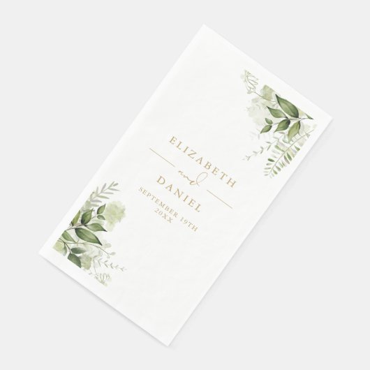 Rustieke groene bloemrijke elegante gouden bruilof servet (Hoek)