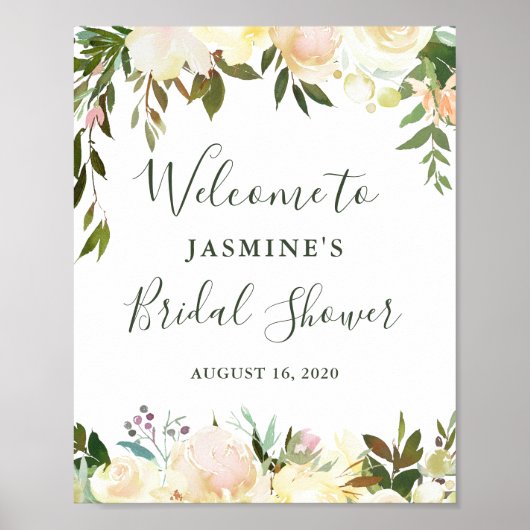 Rustieke Groene Bloemstuk Bruidsfeest Welkomstbord Poster (Voorkant)