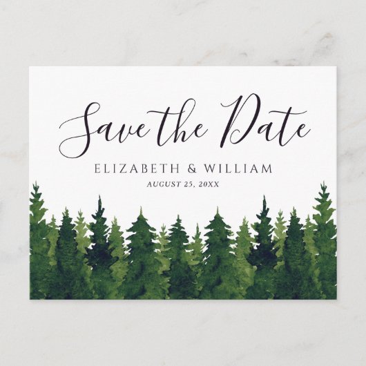 Rustieke groene bomen sparen de datum Briefkaart (Voorkant)