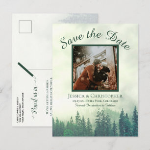 Rustieke Groene Bos Bruiloft Save the Date Foto Aankondigingskaart