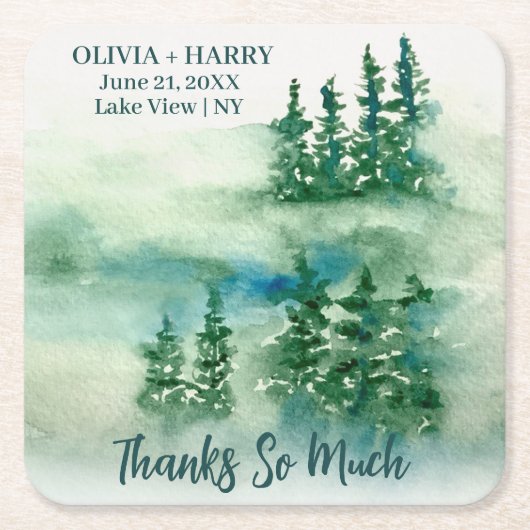 Rustieke groene bos dennenbomen kartonnen onderzetters (Voorkant)