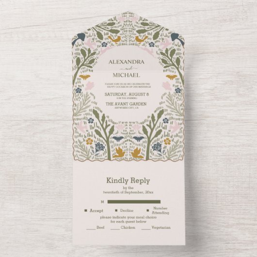 Rustieke groene bossen Fern bruiloft All In One Uitnodiging (Binnen)