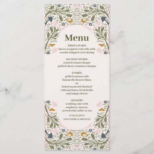 Rustieke groene bossen Fern bruiloft Menu (Voorkant)