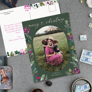 Rustieke Groene Botanicals Vrolijk Kerstfeest Foto Feestdagenkaart