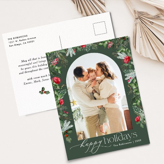 Rustieke groene botanische boog Modern 1 foto vaka Briefkaart