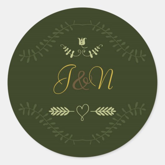 Rustieke Groene Botanische Bos Bruiloft Party Favo Ronde Sticker (Voorkant)