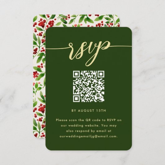 Rustieke Groene Botanische Bruiloft RSVP met QR Co (Voorkant / Achterkant)