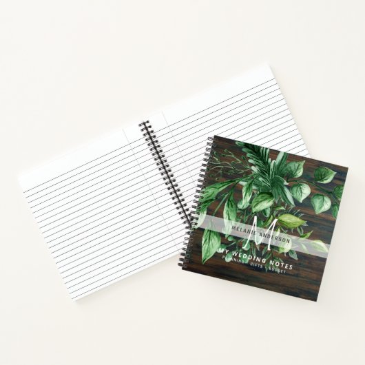 Rustieke groene botanische monogram trouwplanner notitieboek (Binnen)