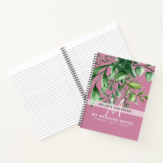 Rustieke groene botanische monogram trouwplanner notitieboek (Binnen)