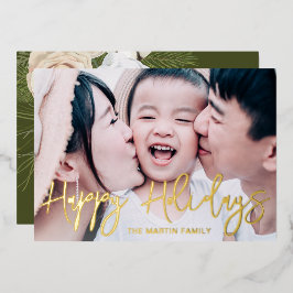 Rustieke Groene Botanische Volledige Foto Kerstmis Folie Feestdagenkaart