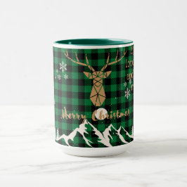 Rustieke Groene Buffalo Plaid Rendier Kerstmis Mok