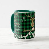 Rustieke Groene Buffalo Plaid Rendier Kerstmis Mok (Voorkant links)