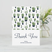 Rustieke Groene Cactus in Bloempotten Patroon Brui Bedankkaart (Staand voorkant)
