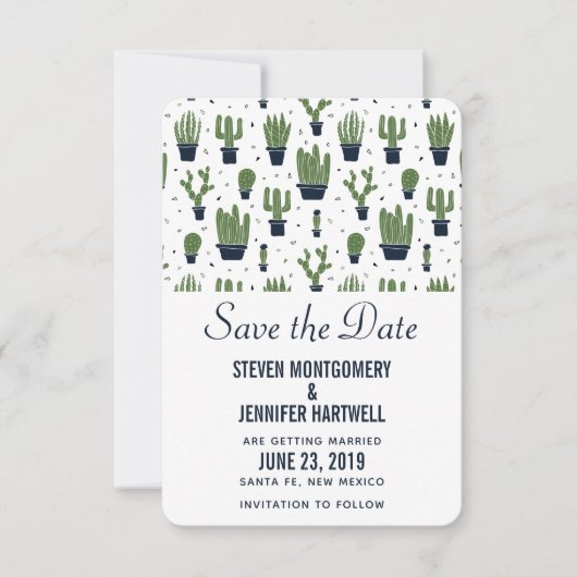 Rustieke Groene Cactus in Bloempotten Patroon Brui Save The Date (Voorkant)