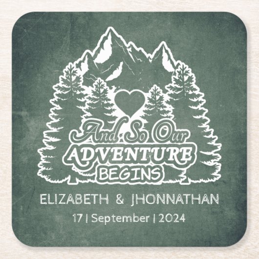 Rustieke Groene Chalkboard Pine tree Mountain Brui Kartonnen Onderzetters (Voorkant)