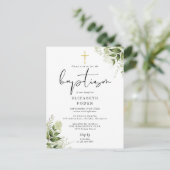 Rustieke groene chic monogram doop uitnodiging (Staand voorkant)