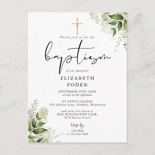 Rustieke groene chic monogram dopen uitnodiging (Voorkant)