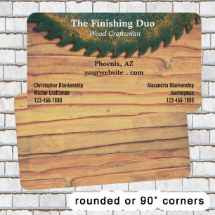 Rustieke groene cirkelzaag houtbewerking dubbele n visitekaartje