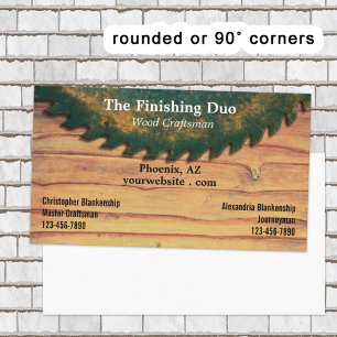 Rustieke groene cirkelzaag houtbewerking dubbele n visitekaartje