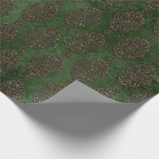 Rustieke groene damast Elegante  vakantie Cadeaupapier (Hoek)