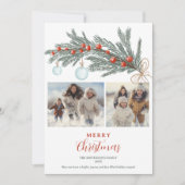 Rustieke groene dennen rood Merry Christmas 3 foto Feestdagenkaart (Voorkant)