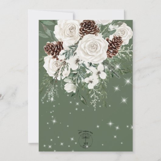 Rustieke groene dennen winter sparkle bruiloft kaart (Achterkant)