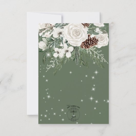 Rustieke groene dennen winter sparkle bruiloft save the date (Achterkant)