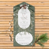 Rustieke groene dennen winter sparkle geen diner all in one uitnodiging
