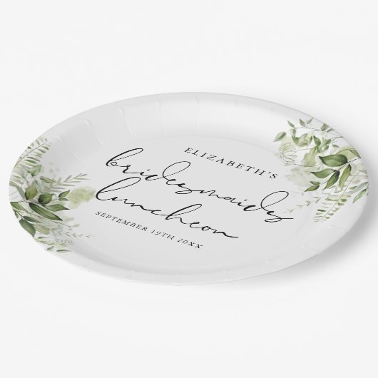 Rustieke Groene Elegante Bruidsmeisjes Lunch Papieren Bordje (Gekanteld)
