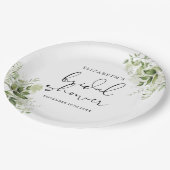 Rustieke groene elegante script bruidsdouche papieren bordje (Gekanteld)