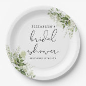 Rustieke groene elegante script bruidsdouche papieren bordje (Voorkant)