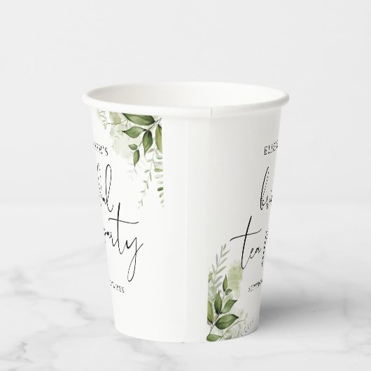 Rustieke groene elegante script bruiloft theeparty papieren bekers (Rechts)