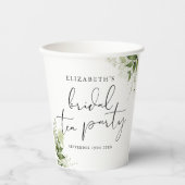 Rustieke groene elegante script bruiloft theeparty papieren bekers (Voorkant)