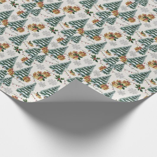 Rustieke Groene en Beige Kerstboom Cadeaupapier (Hoek)