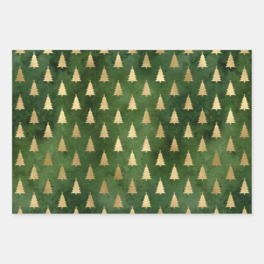 Rustieke groene en gouden folie kerstbomen inpakpapier vel (Voorkant 3)