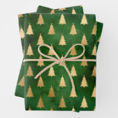 Rustieke  groene en gouden folie kerstbomen inpakpapier vel (In situ)