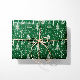 Rustieke groene en witte kerstbomen cadeaupapier