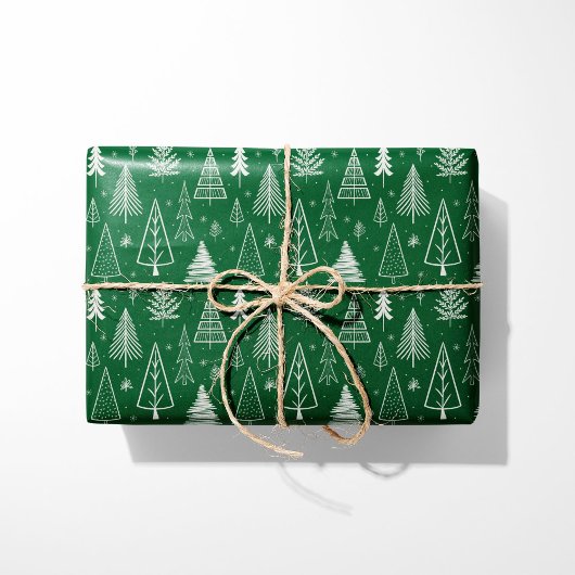 Rustieke groene en witte kerstbomen cadeaupapier