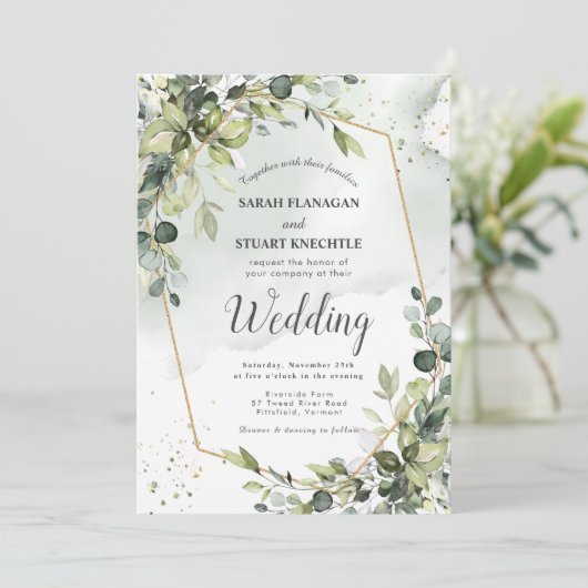 Rustieke Groene Eucalyptus Arch Foto QR Code Bruil Kaart (Staand voorkant)