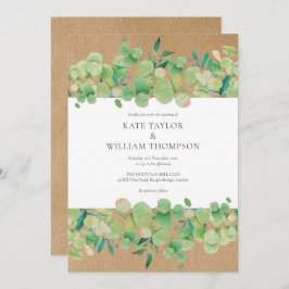 Rustieke groene eucalyptus bloemenslingers bruilof kaart