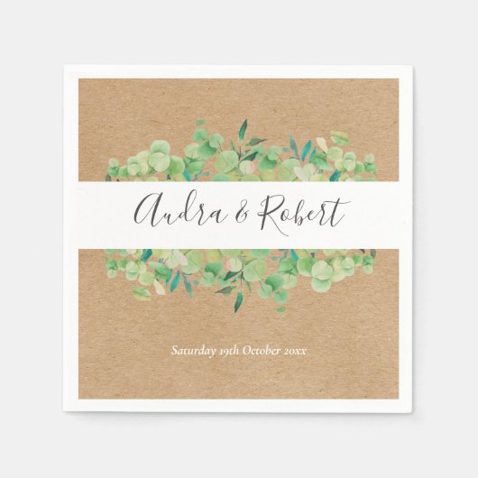 Rustieke groene eucalyptus bloemenslingers bruilof servet (Voorkant)