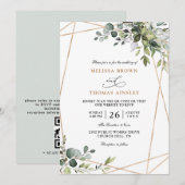 Rustieke Groene Eucalyptus Budget QR Code Trouwen Kaart (Voorkant / Achterkant)